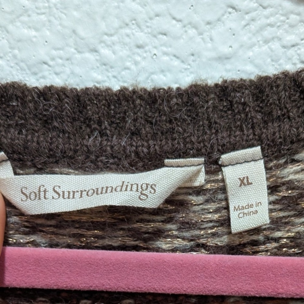 Soft Surroundings Womens XL Julietta Fair Isle Alpaca Wool Tunic Sweater Brown - Picture 4 of 8